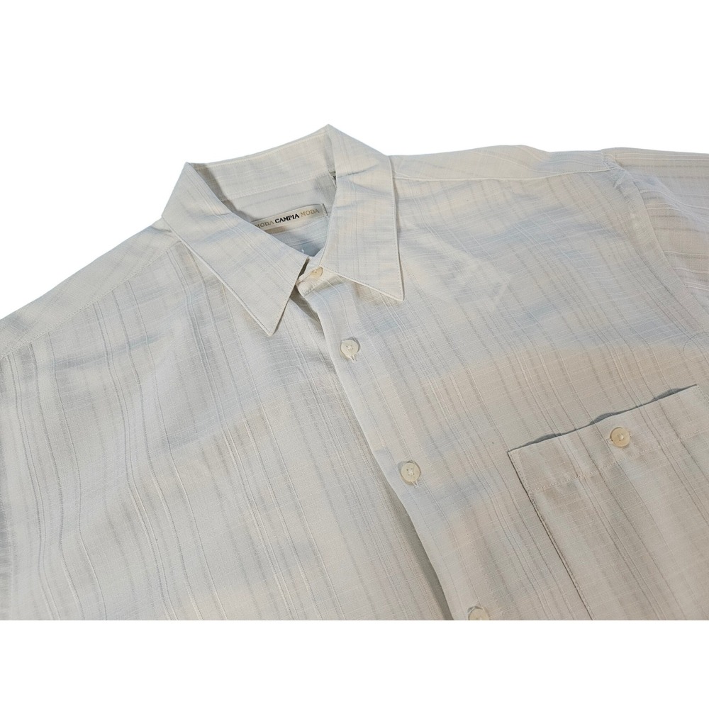 Moda Campia Moda Sport Shirt Mens Medium Cream NWT Rayon Blend Textured Stripe